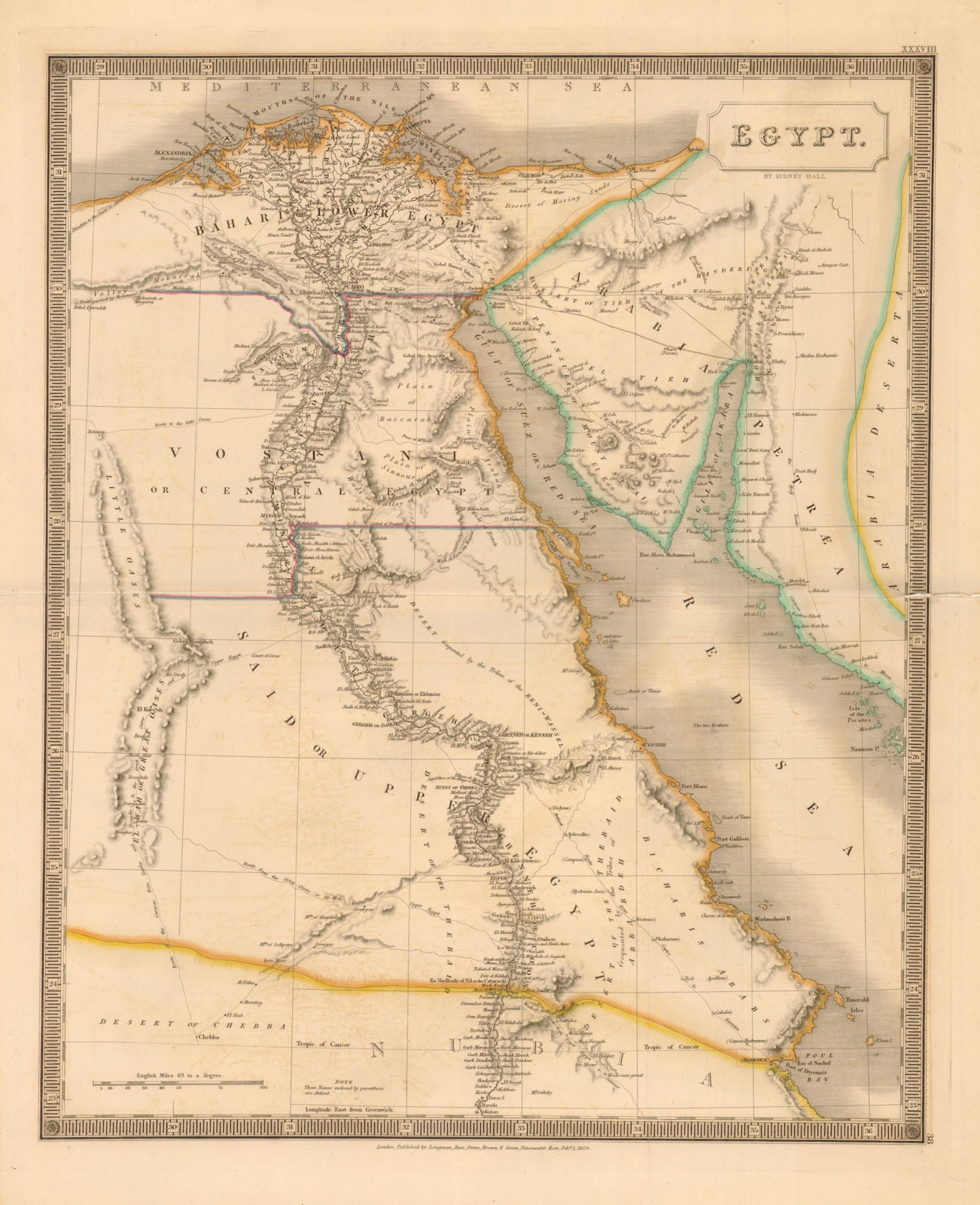 'Egypt' by Sidney Hall. Red Sea Nile Aqaba 'Elath' (Eilat). Hajj route 1829 map